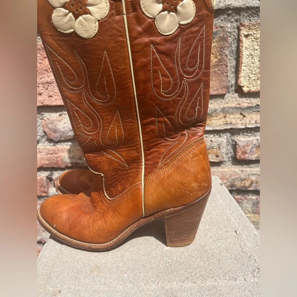 Vintage 1970s Acme Hibiscus Floral Cowboy Boots Size 8 Western Cowgirl Boots - Picture 4 of 14